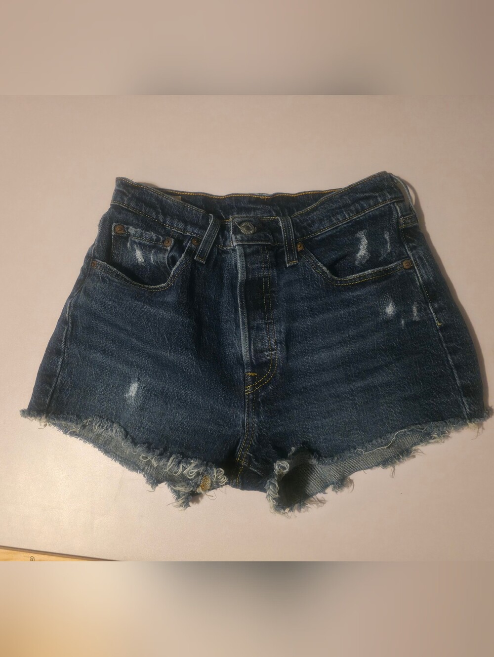 Levi's Dark Blue Distressed Denim Cutoff Shorts
